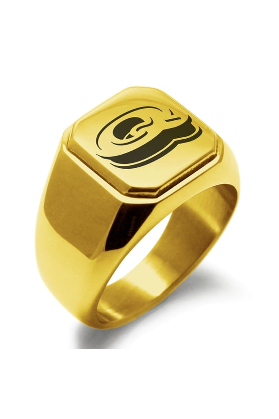 Stainless Steel Letter Q Initial 3D Monogram Engraved Engraved Square Flat Top Biker Style Polished Signet Ring