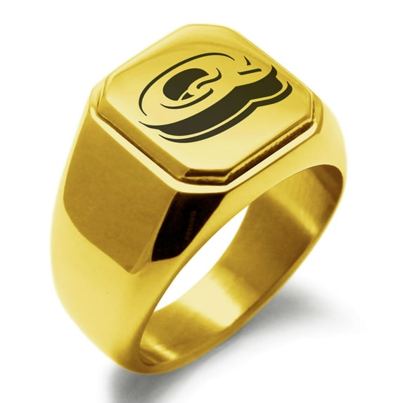 Stainless Steel Letter Q Initial 3D Monogram Engraved Engraved Square Flat Top Biker Style Polished Signet Ring