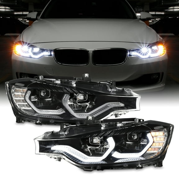 AKKON - For 2012 2013 2014 2015 BMW F30 3-Series Sedan [FULL LED] Halogen-Type Projector Black Headlights Pair Replacement LH RH