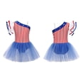thumbnail image 2 of iiniim Girls Dance One Shoulder Ruffle Sleeve Festival Dancewear Stage Performance Ballet Tutu Dress Red White Blue 10, 2 of 7