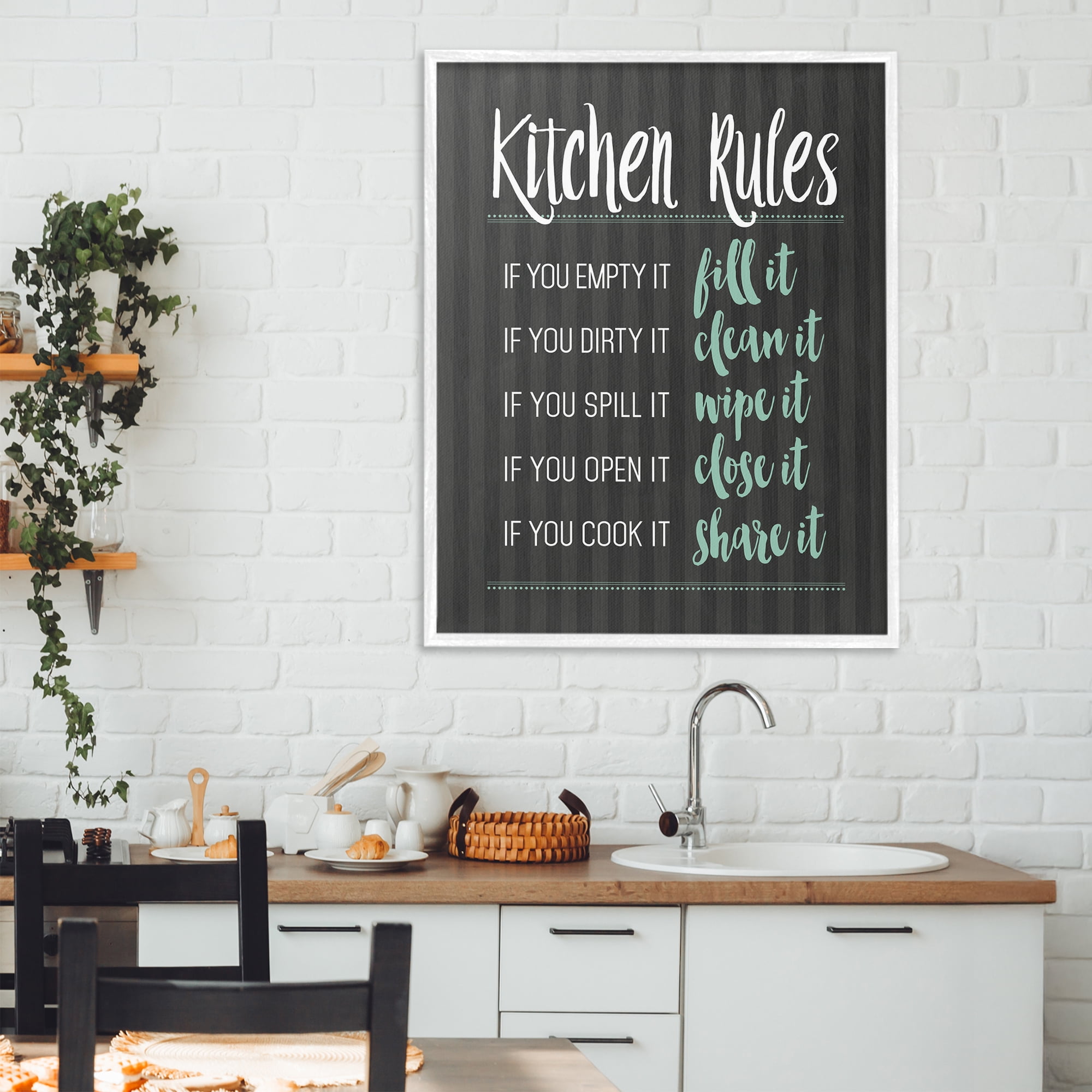 Kitchen Rules Black & Green White Framed Giclee Art, design by Lettered and Lined
