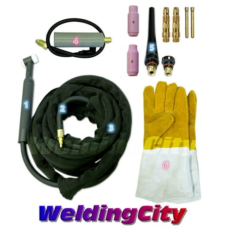 WeldingCity TIG Welding Torch 26F (200Amp) 12-ft Air-Cooled Complete Package for Miller (Best Tig Welder For Beginner)