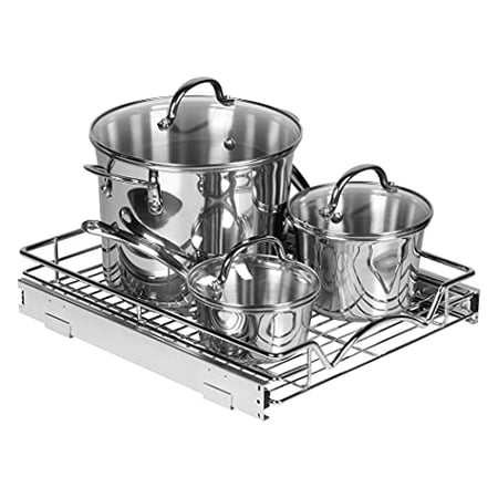 Pull-Out Shelves for Cabinets – Heavy Metal Slide-Out Drawer - Sliding for Pantry or Cabinet Perfect for Pots  Pans etc. Basket Measures 14  W x 17  D x 2-3/8  H Requires at Least 15 ¼” Opening