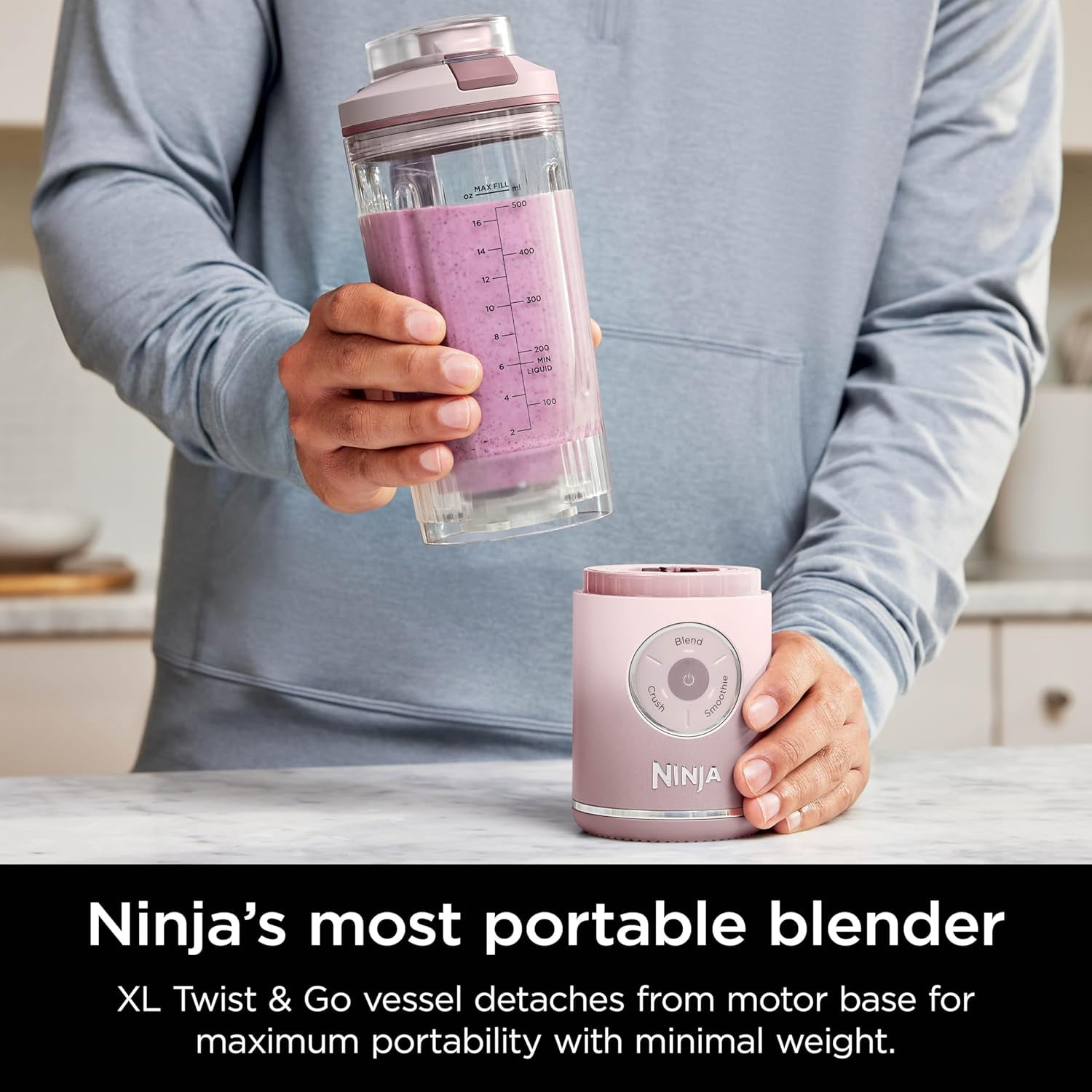 Restored Ninja BC251PK Blast Max Personal Cordless Blender, 3 Programs, 22 oz. Twist & Go Vessel, Pink (Refurbished)
