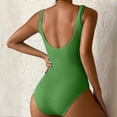 thumbnail image 4 of Women One Piece Swimsuit Solid Ribbed Monokini Swimwear Scoop Neck Low Back Bathing Suit (Army Green,S), 4 of 4