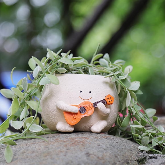 Guitarra Planter Camotank con bonita cara sonriente para interiores, S