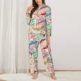 thumbnail image 3 of Bingfone Womens Pajama Sets Passport Stamp Print,Long Sleeve Loungewear Pajamas Set-Small, 3 of 9