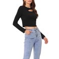 thumbnail image 4 of INSPIRE CHIC Long Sleeve Casual Top for Women's Cut Out Slim Fitted Basic Crop Tee Tops Black XS, 4 of 5