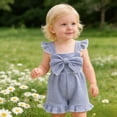 thumbnail image 2 of Gunia Girls' Denim Overall Jumpsuits Bowknot Romper With Bow Flutter Sleeves Striped Toddler Baby Overalls 6M-4Y, 2 of 5