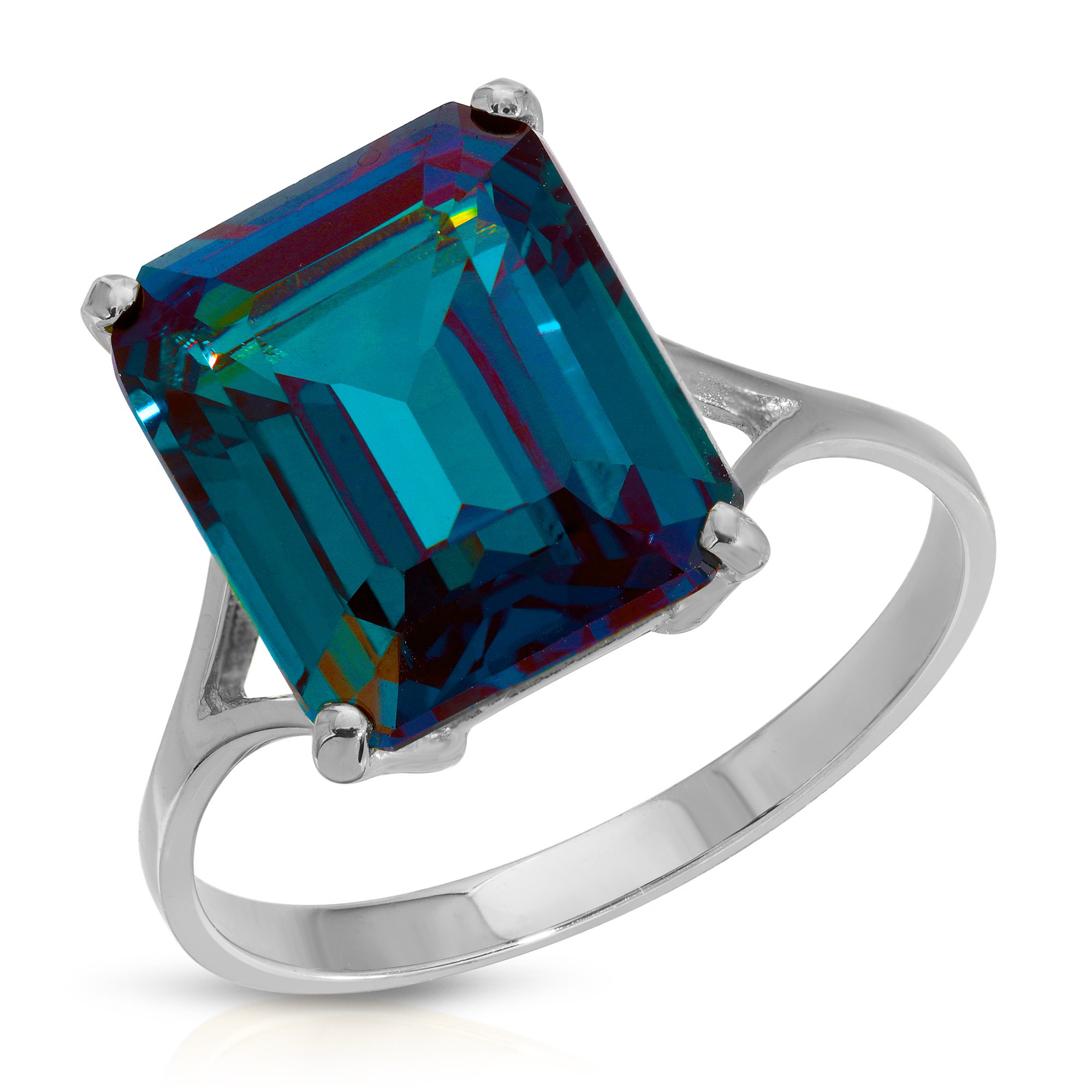 Galaxy Gold 14K Solid White Gold Octagon Shape Emerald Brilliant Cut 6.00  CTW Ring with Grown Genuine Alexandrite Color Changing (9.5)