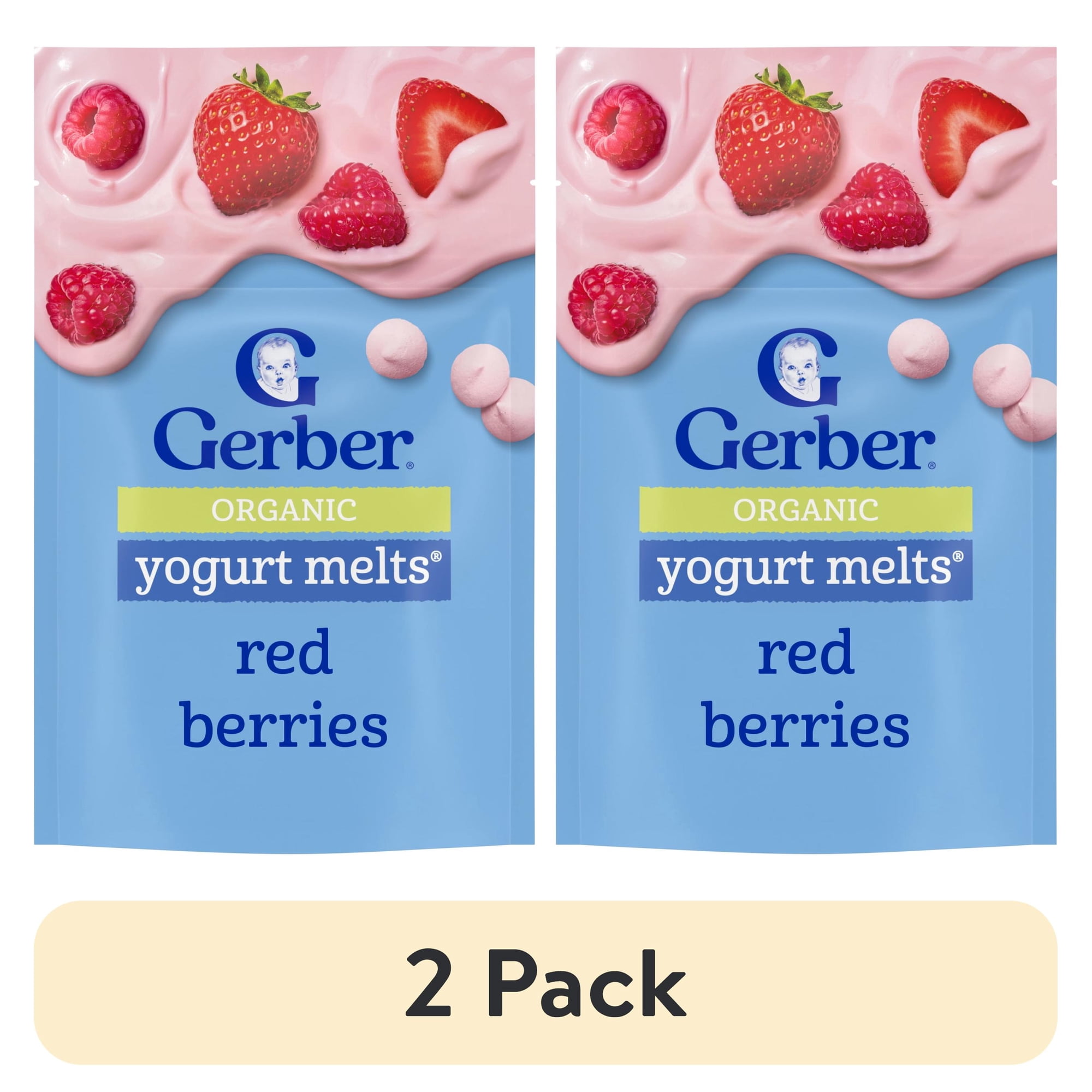 (2 pack) Gerber Organic Stage 2 Baby Snacks, Yogurt Melts, Red Berries, 1 oz Bag
