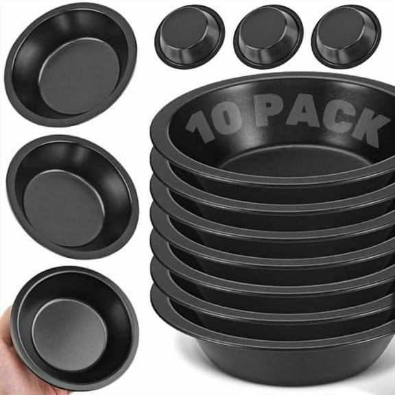 10 Pack Mini Pie Tins, Nonstick 4 Inch Small Pie Pans, Carbon Steel Individual Pie Tins for Baking Dessert, Fruit Pie and Beef Pie, Oven Safe & Dishwasher Safe