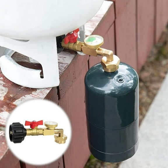 Pergakoff Propane Refuel Adapter with Plug and Gauge - Efficiently Fill 1 lb Bottles from 20 lb Tank - 90° Elbow Design for Easy Operation
