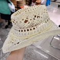 thumbnail image 5 of Hyasfey Straw Hat Ventilated Hollow Round Collapsible Western Cowboy Beach Hat Photo Props, 5 of 8