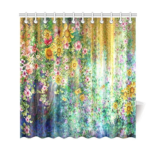 BPBOP Spring Sunflower Shower Curtain, Mystic Floral Flower Polyester Fabric Shower Curtain
