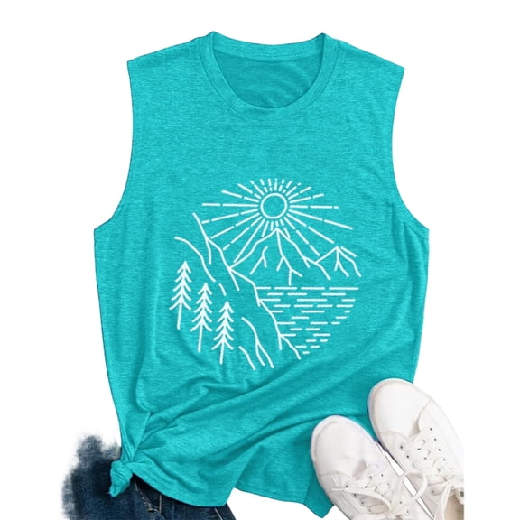 WEIWEN Womens Tank Tops Summer Casual Hiking Mountain Camping Workout Tank Tops Woman Running Vest Dressy Gym Athletic Sleeveless Shirts for Women Fitness Clothing Mint Green, S