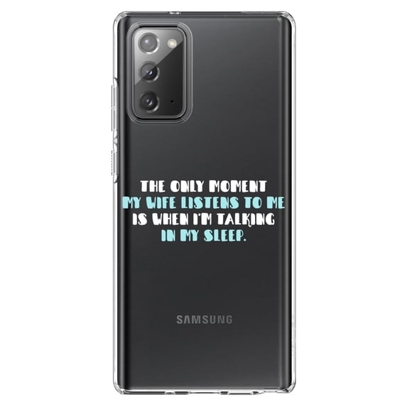 DistinctInk Clear Shockproof Hybrid Case for Samsung Galaxy Note 20 (6.7" Screen) - TPU Bumper Acrylic Back Tempered Glass Screen Protector - Life Only Listens When I Talk In My Sleep