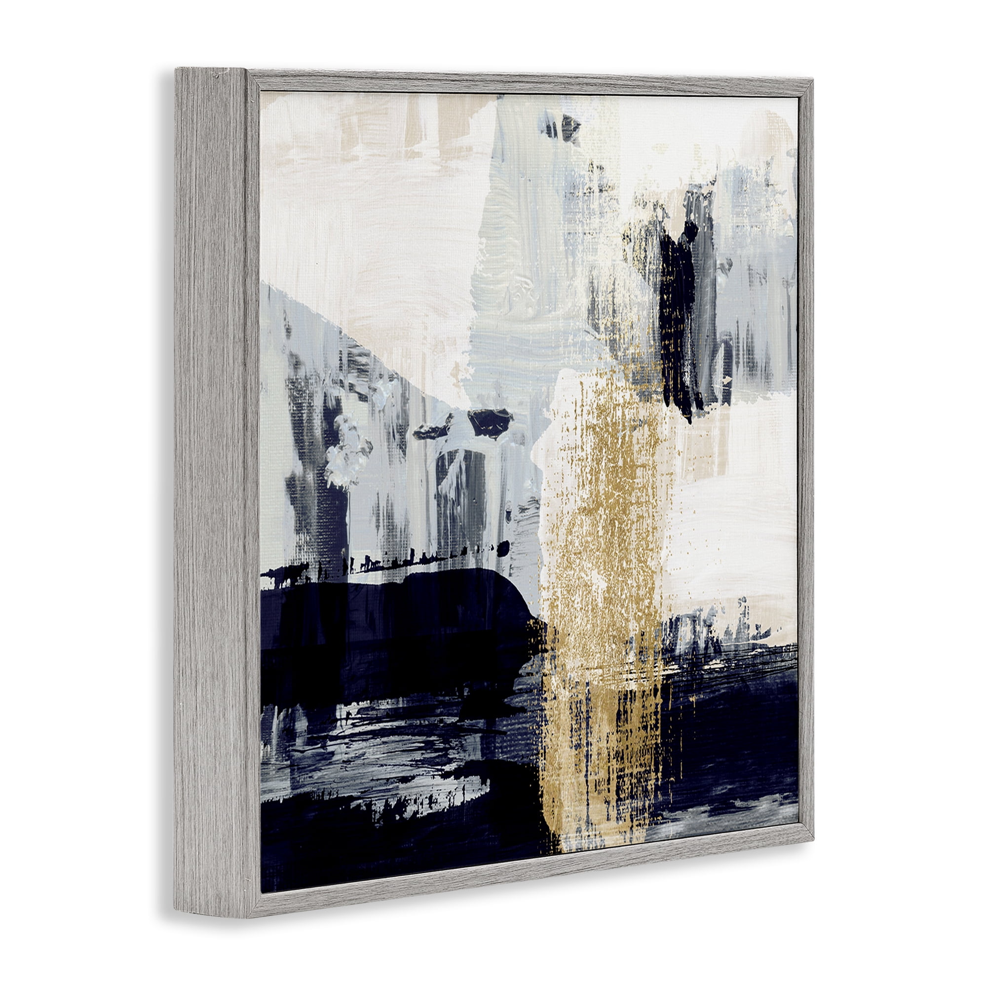 Stupell Industries Gold Paint Stroke Abstract Abstract Painting Gray Framed Art Print Wall Art, 17 x 17