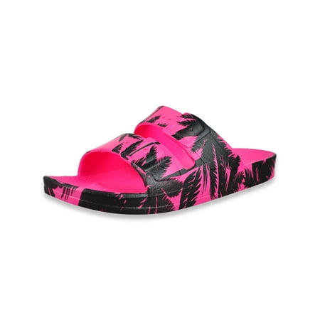 

Mudd Girls Palm Trees/Checkered Double Stap Slides - fuchsia 1 youth
