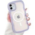 thumbnail image 6 of Magnetic Case for iPhone 12 Case iPhone 12 Pro, Wavy Aesthetic Curly Wave Frame Clear Cute for Women Girls, [Compatible with Magsafe] Slim Soft TPU Shockproof Protective Bumper Case, Purple, 6 of 12