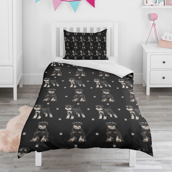 Schnauzer Dog Duvet Cover and Pillowcase Set for Single Bedding, Bedroom Accessories for Kids Teens