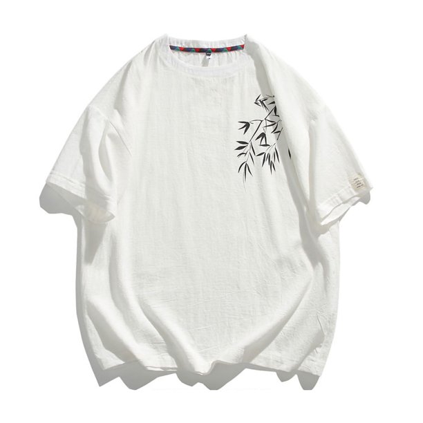 Tops para hombre, blusas y camisas de manga corta con cuello redondo para hombre. Camiseta/camisa holgada de lino con cuello redondo y manga corta estampada para hombre. Tops para hombre.