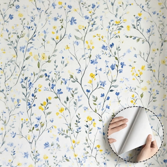 Watercolor Pink Floral Butterfly Wallpaper Vintage Farmhouse Boho Peel and Stick Wallpaper Waterproof Wall Decor for Bedroom Living Room Bathroom Dorm Room Kitchen Cabinet 17.7 * 78.7 in