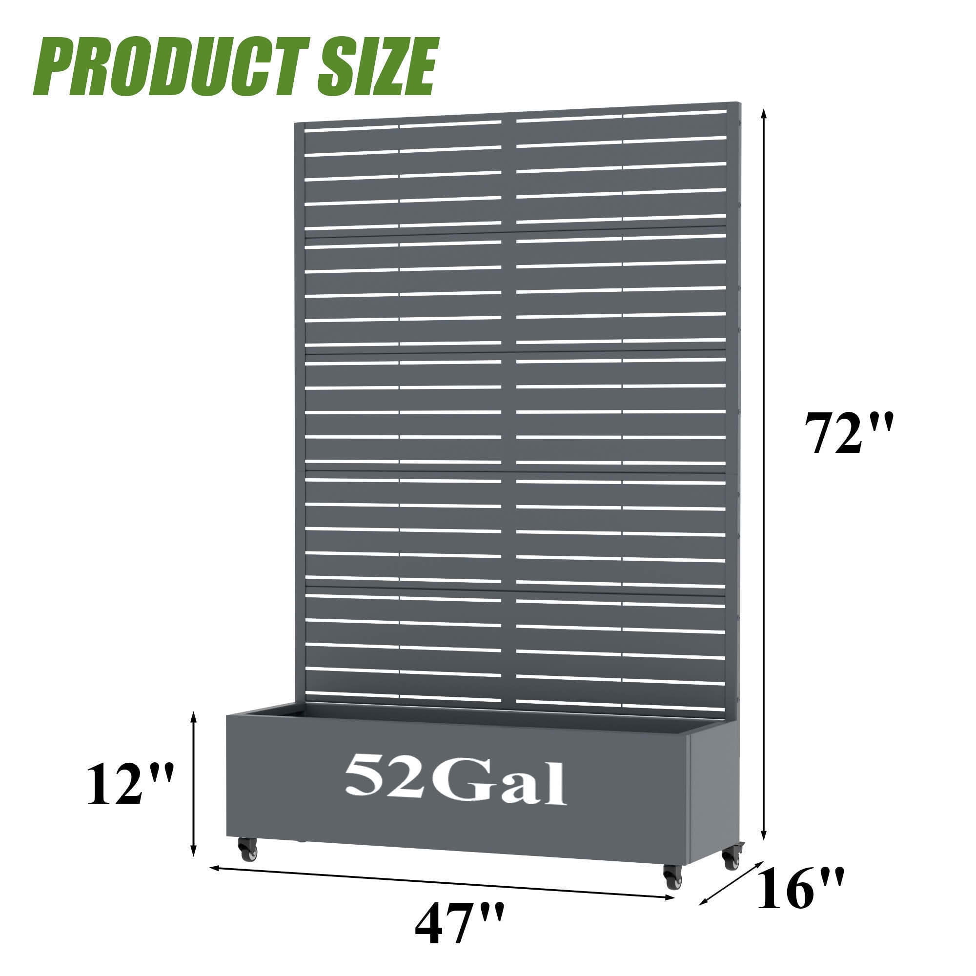 MAYEERTY 72x47 Gray Rectangular Iron Planter Box with Trellis, 5 Piece Set Decorative Garden Screen for Patio and Balcony