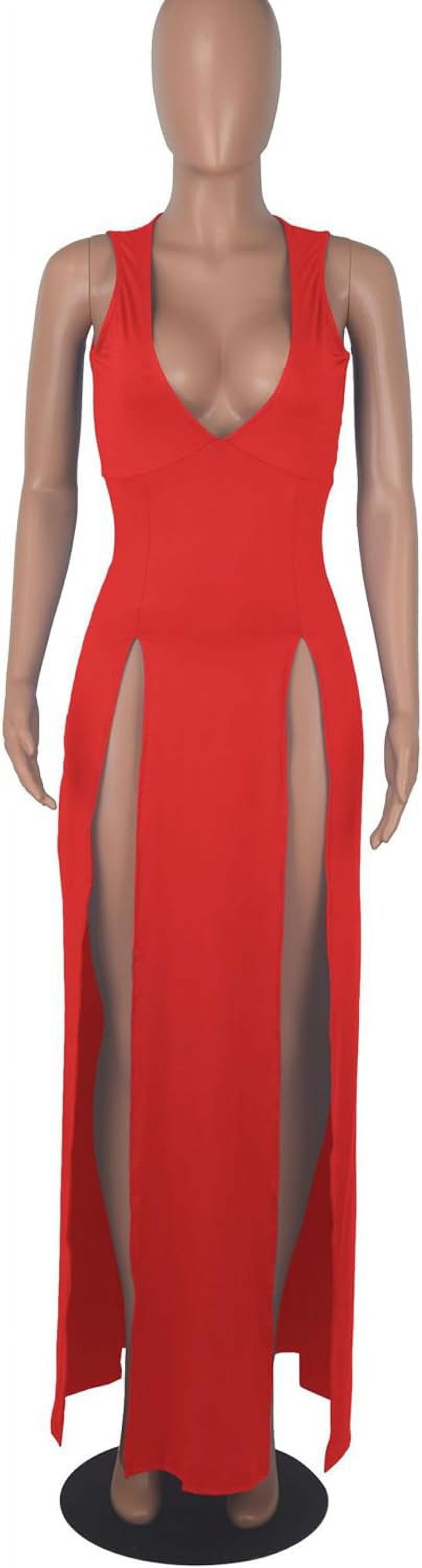 HLSOHJP Women's Double Slit Maxi Tank Dress Sleeveless Deep