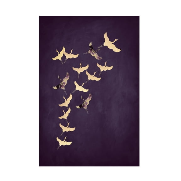 Trademark Fine Art Aureous Purple Flying Cranes Canvas Wall Art