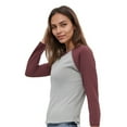 thumbnail image 3 of Fine Jersey Baseball Tshirt for Womens 3/4 Length Sleeve Tee Tops, Vintage Heather/Vintage Burgundy, XL, 3 of 7