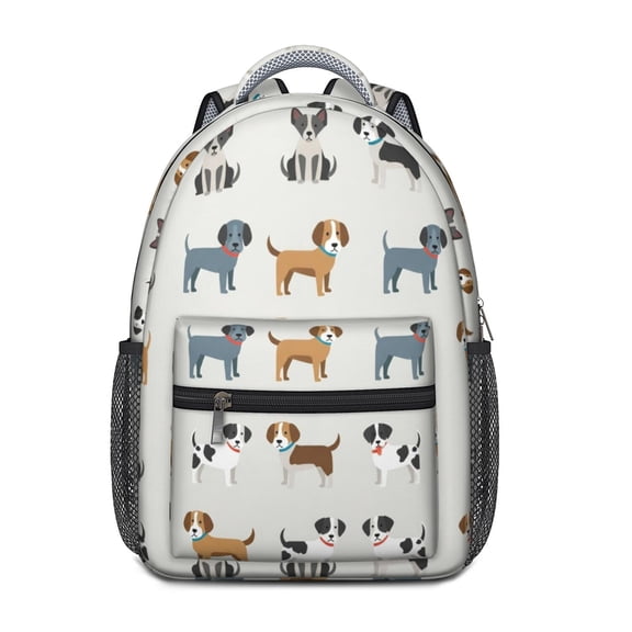 Mixed Breed Dog Beige Pattern Backpack for School, Cute School Bag with Adjustable Shoulder Straps and Padded Back, 15.3"x11"x6.7"