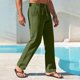 thumbnail image 4 of Pantalones de Cintura Elástica de Verano de Color Sólido Botón Cordón Pierna Recta, Pantalones de Pierna Recta Hombres Bolsillo Casual Salón, 4 of 7