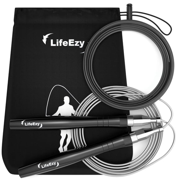 Cuerda para saltar LIFEEZY de alta velocidad, pesada, sin enredos, negra