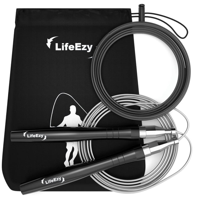 Cuerda para saltar LIFEEZY de alta velocidad, pesada, sin enredos, negra