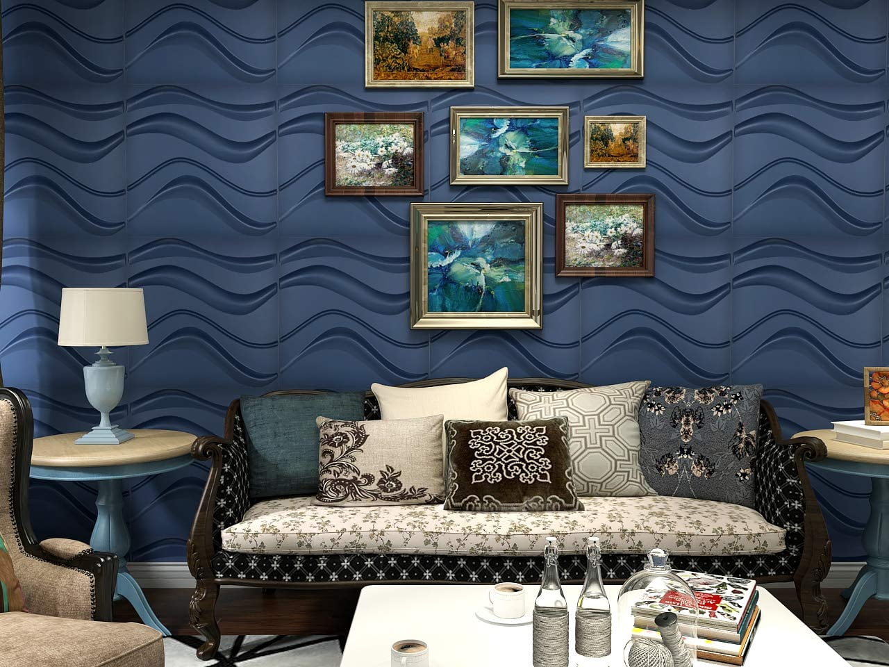 Art3d Blue Wave Design PVC 3D Wall Panels, 19.7" x 19.7", 12-Pack