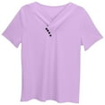 thumbnail image 3 of Little Kid Girls Casual Short Sleeve V Neck T Shirt Pure Color Ruffled Button Top For Everyday Wear School Outdoor Spring Summer 6x Shirts Girls 2t Shirts Summer 5 Girl 9 10 5-6 Years Purple, 3 of 6