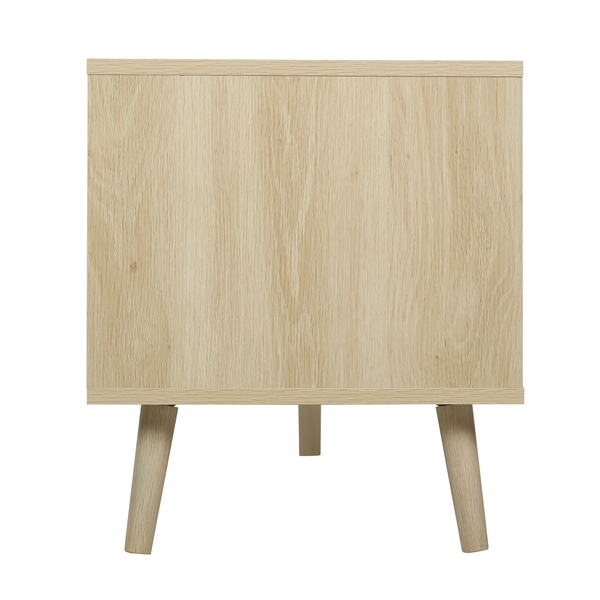 Hommoo Rattan TV Stand with Solid Wood Feet, TV Storage Shelf Cabinet, Modern TV Console Table for Home and Office, Natural