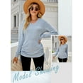 thumbnail image 6 of ZXSXSY Women V Neck Ruched Drawstring Long Seeve Solid Color Top, 6 of 7