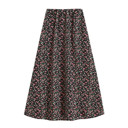 

vbnergoie Women s High Waist Floral Half Length Skirt New Wrap A-line Skirt Ruched Ruffle Skirt Table Skirts for Rectangle Tables 6ft