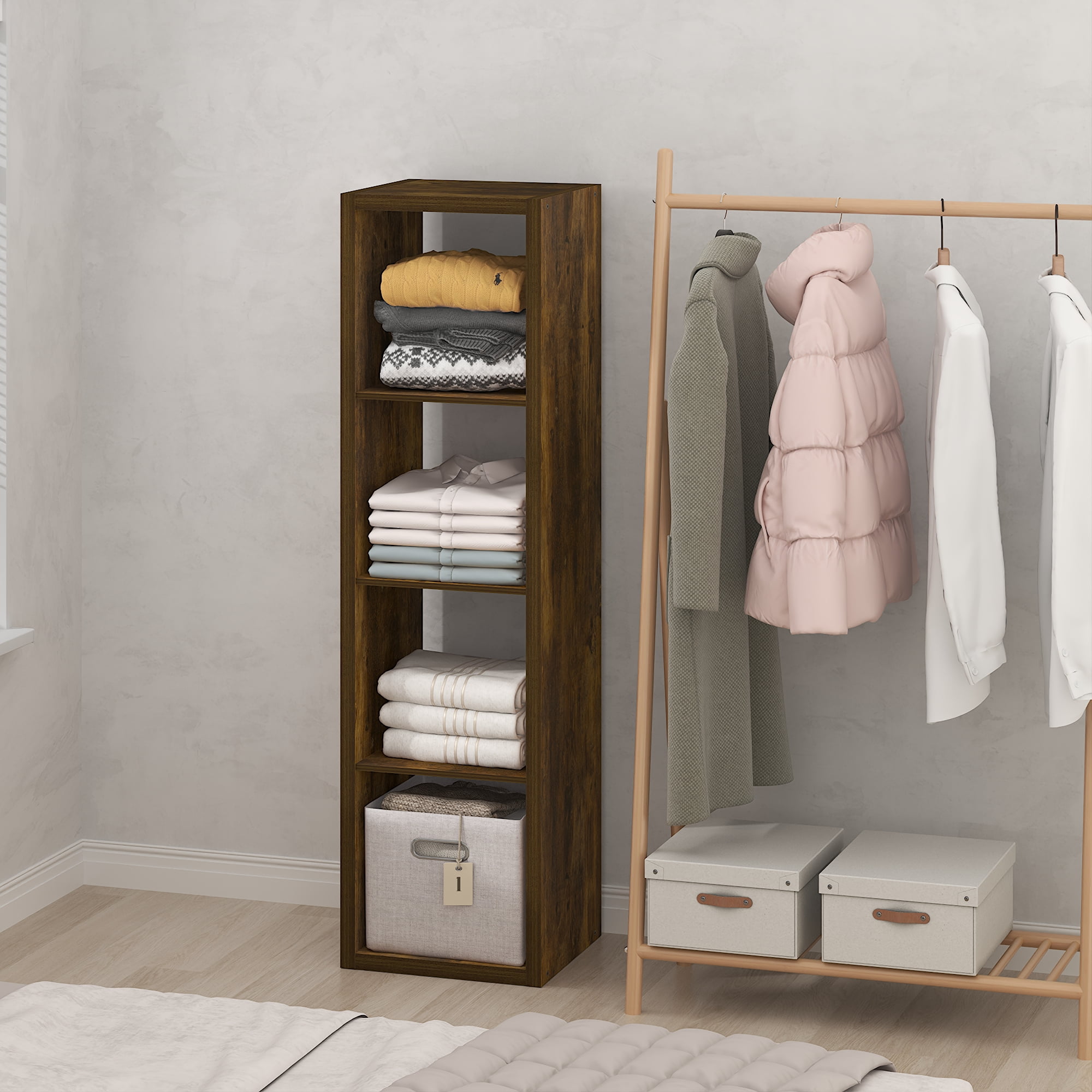 Furinno CUBIC 4-Cube Open Shelf Extra Thick Frame Amber Pine