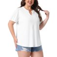 thumbnail image 4 of Agnes Orinda Women's Plus Size Easter Tops V Neck Eyelet Embroidery Puff Sleeve Textured 2026 Summer Fashion Casual Tunic Blouse 4X White, 4 of 6