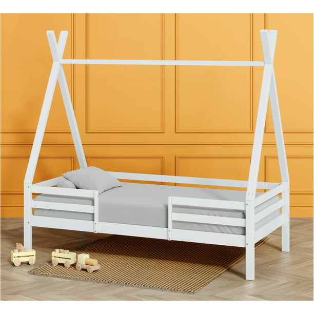 All Solid Wood Toddler House Bed Frame, Twin Size House Bed With Rails
