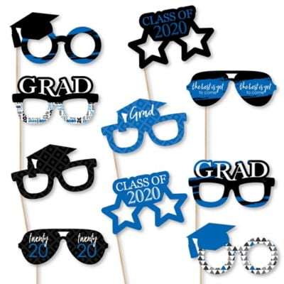 Blue Grad Glasses - Best is Yet to Come - Royal Blue 2020 Paper Card Stock Graduation Party Photo Booth Props Kit - 10 (Best Model Photos Ever)