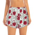 thumbnail image 3 of Honeii's Leaves And Anemone Flowers In Red Grey print a double-layered women's running short, ideal for gym, tennis, and various activities, complete with a practical pocket, 3 of 5