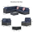 thumbnail image 5 of Patio Chairs & Seating Sets Furniture for Patio, 7-Piece Wicker Conversation Set w/2 Corner Sofa, Glass Table, 4 Single Sofa, 12 Padded Cushions, 2 Pillows, Dark Blue, S5196, 5 of 9