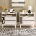 thumbnail image 3 of Walker Edison Mid-Century Modern 2-Drawer Wood Nightstand, Set of 2, White, 3 of 9