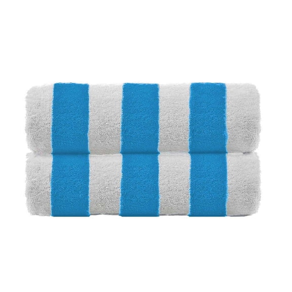 BY LORA Cabana Beach Terry Cotton Towels, Aqua,White, Set of 2