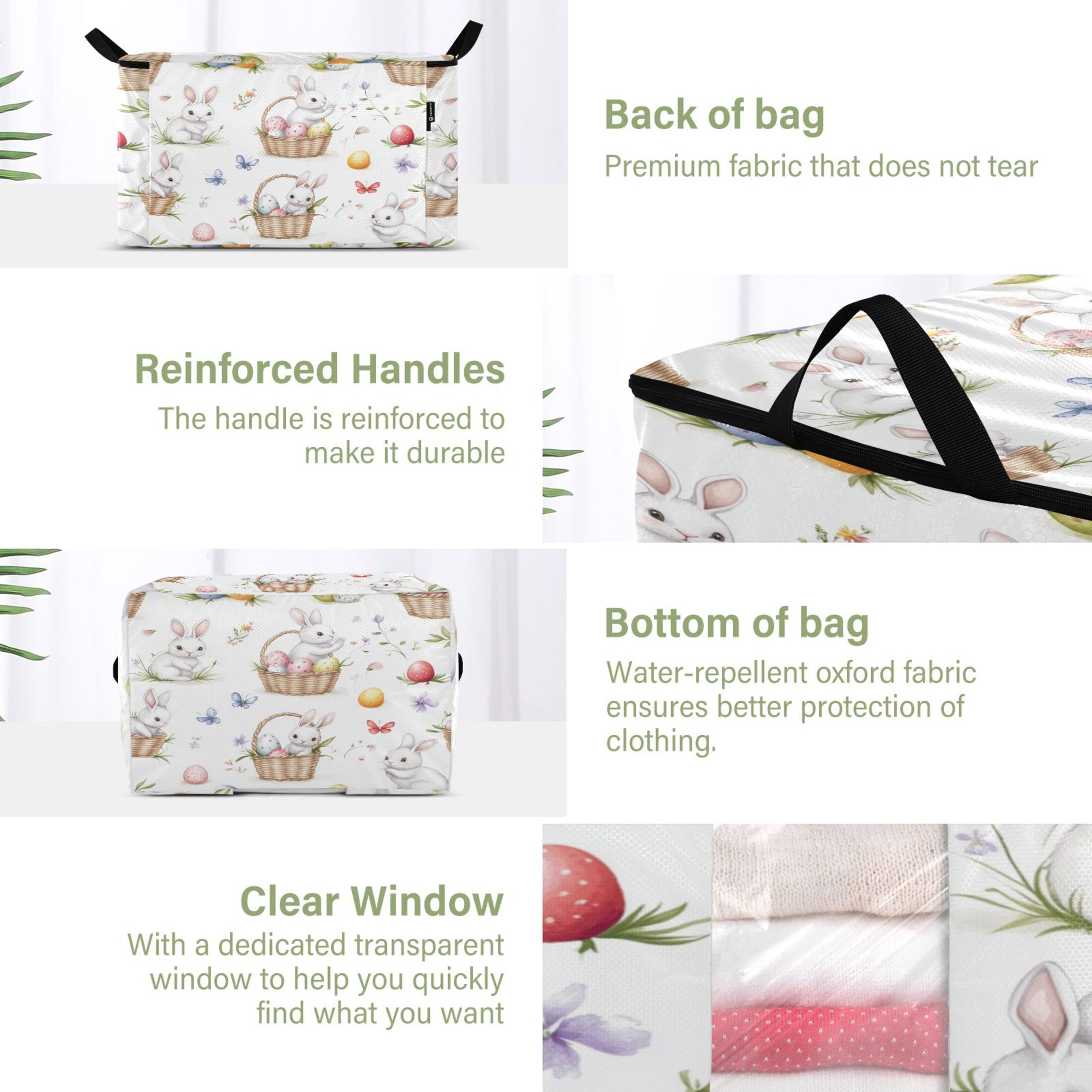 Foldable Clothes Storage Bags Clothes Organizer Bin with Clear Windows for Clothes Bedding Easter Bunnies and Baskets