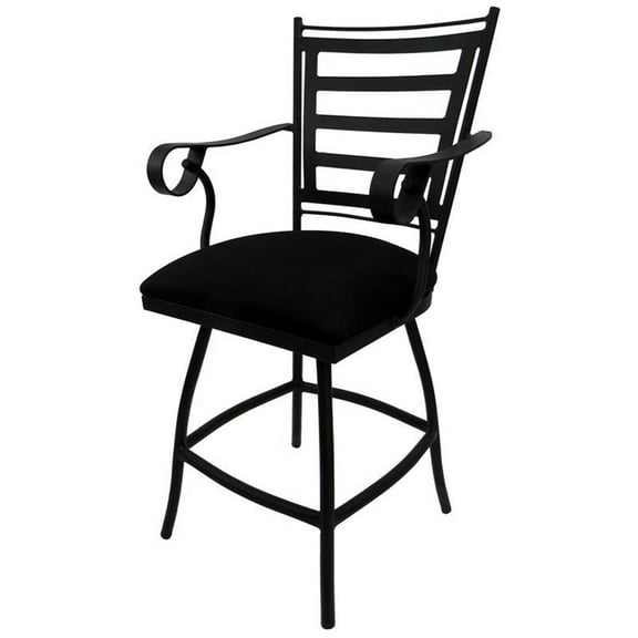 Swivel Counter 26" Outdoor Bar Stool Jenna Arms- Black Fabric- Black Metal